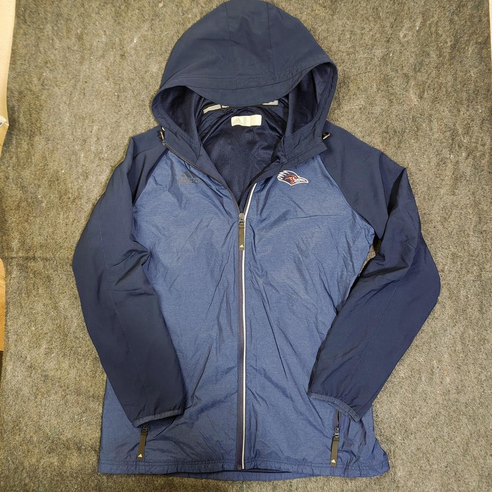 Adidas UTSA Roadrunners Navy Blue Full Zip Hooded Windbreaker Jacket Mens Medium